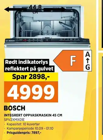 POWER Bosch Integrert Oppvaskmaskin 45 cm tilbud