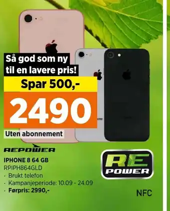 POWER Repower Iphone 8 64 GB tilbud