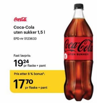 Storcash Coca-Cola uten sukker 1.5 l tilbud
