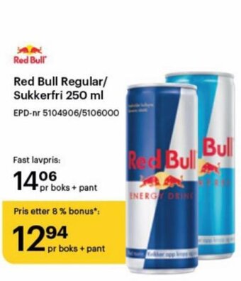Storcash Red Bull Regular / Sukkerfri 250 ml tilbud