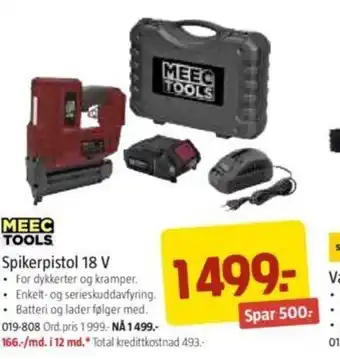 Jula Meec Tools Spikerpistol 18 V tilbud
