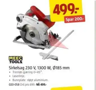 Jula Meec Tools Sirkelsag 230 V,1300 W,Ø185 mm tilbud