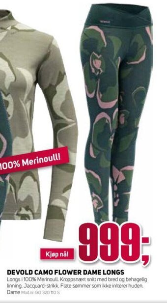 Sport 1 Devold Camo Flower Dame Longs tilbud