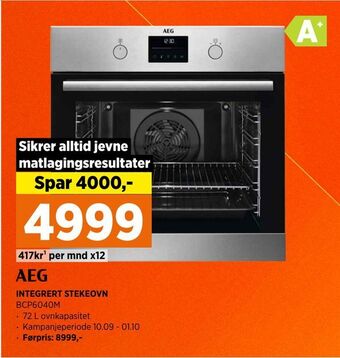 POWER Aeg integrert stekeovn bcp6040m tilbud