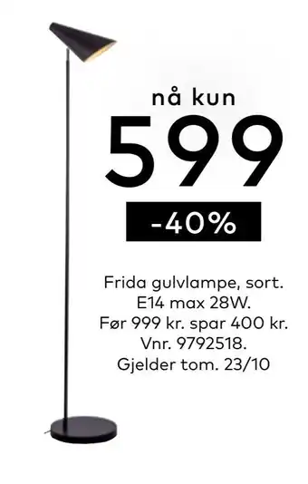 Skeidar Frida gulvlampe, sort tilbud