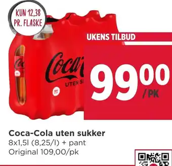 Meny Coca-Cola uten sukker 8x1.5 L ( 8,25 /L) tilbud