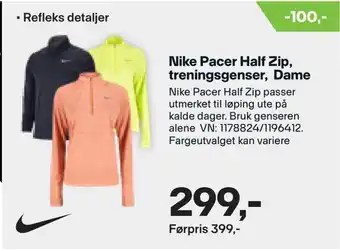 XXL Sport Nike pacer half zip, treningsgenser, dame tilbud