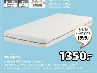JYSK Dreamzone Plus S15 Vendbar Madrass tilbud