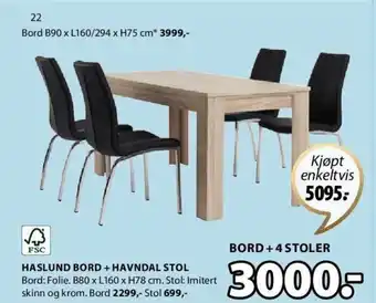 JYSK Haslund Bord+ Havndal Stol tilbud