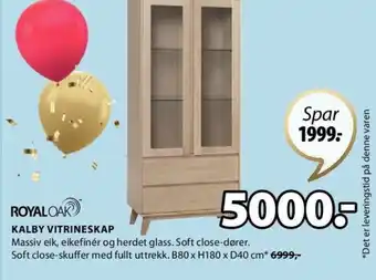 JYSK Royaloak Kalby Vitrineskap tilbud