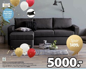 JYSK Marslev Sovesofa Med Sjeselong tilbud