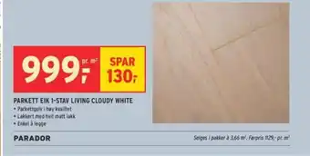 Montér Parkett Eik 1-Stav Living Cloudy White tilbud