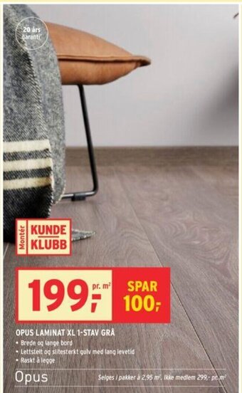 Montér Opus Laminat XL 1-Stav Grå tilbud