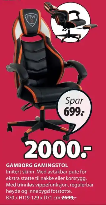 JYSK Gamborg gamingstol tilbud