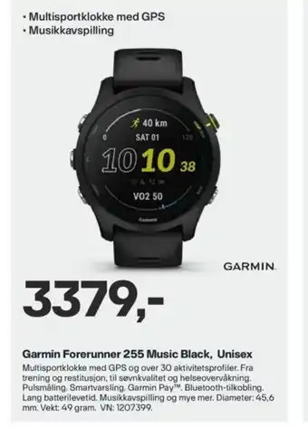 XXL Sport Garmin Forerunner 255 Music Black, Unisex tilbud