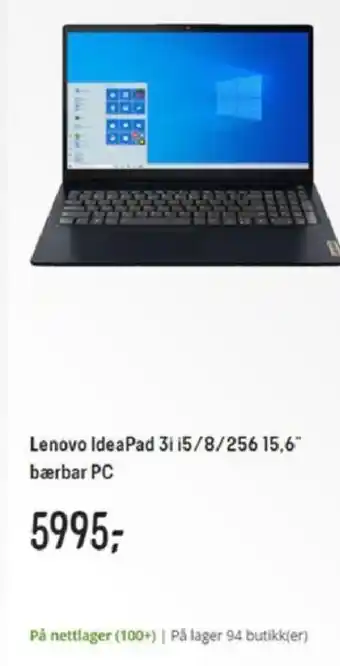 Elkjøp Lenovo IdeaPad 3i i5/8/256 15.6" Bærbar PC tilbud