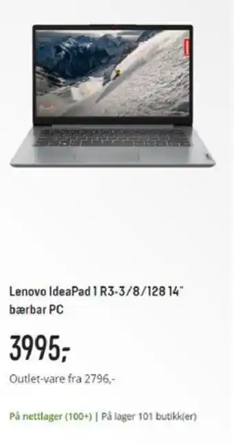 Elkjøp Lenovo IdeaPad 1 R3-3/8/128 14" Bærbar PC tilbud