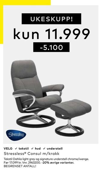 Skeidar Stressless® consul m/krakk tilbud
