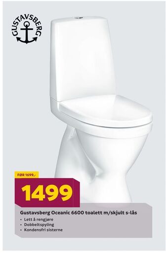 Megaflis Gustavsberg oceanic 6600 toalett m/skjult s-lås tilbud