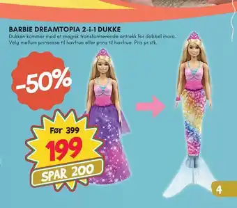 Extra Leker Barbie dreamtopia 2-i-1 dukke tilbud