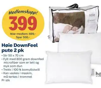 Coop Extra Høie Downfeel pute 2 pk tilbud