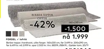 Skeidar Berber teppe i hardtwist, ulike farger tilbud