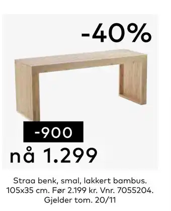Skeidar Straa benk, smal, lakkert bambus tilbud