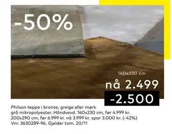 Skeidar Philson teppe i bronse, greige eller mørk grå mikropolyester tilbud