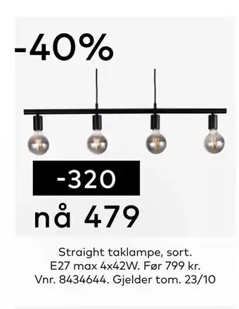 Skeidar Straight taklampe, sort tilbud