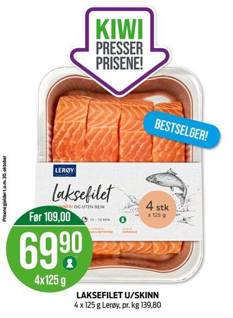 Kiwi Laksefilet u/skinn tilbud