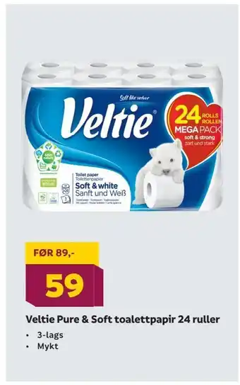 Megaflis Veltie pure & soft toalettpapir 24 ruller tilbud