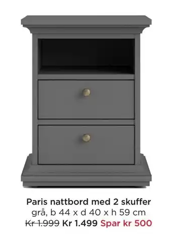 Møbelringen Paris nattbord med 2 skuffer tilbud