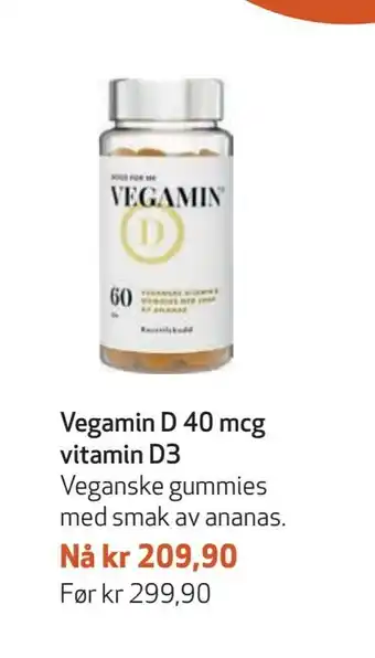 Apotek 1 Vegamin d 40 mcg vitamin d3 tilbud
