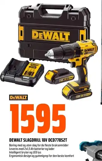 Obs Bygg Dewalt Slagdrill 18V DCD778S2T tilbud