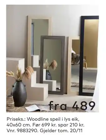 Skeidar Woodline speil i lys eik tilbud