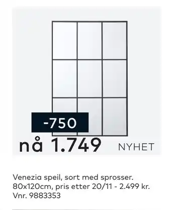 Skeidar Venezia speil, sort med sprosser tilbud