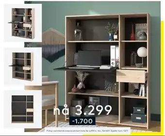 Skeidar Pullup reol med skrivebord eik/sort folie tilbud
