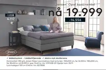Skeidar Kontinental i 392 grå, jensen sleep i overmadrass med sorte ben tilbud