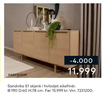Skeidar Sandvika s1 skjenk i hvitoljet eikefinér tilbud