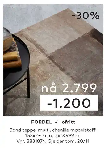 Skeidar Sand teppe, multi, chenille møbelstoff tilbud