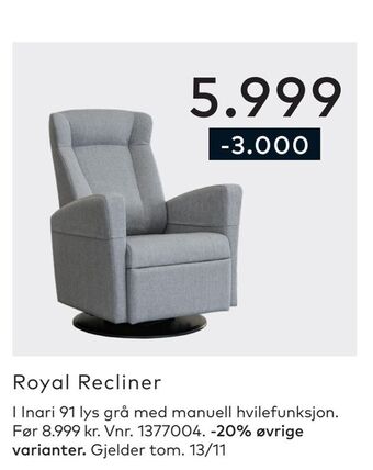 Skeidar Royal recliner tilbud
