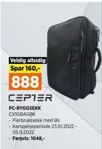 POWER Cepter PC- Ryggsekk CX1GBAGBK tilbud