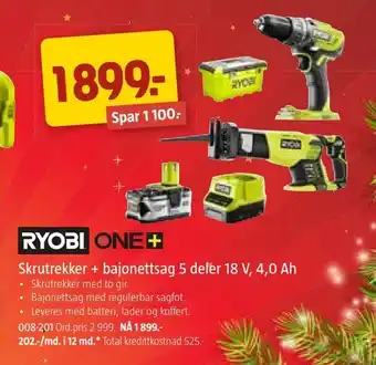 Jula Skrutrekker + bajonettsag 5 deler 18 v, 4,0 ah tilbud