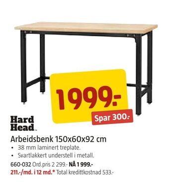 Arbeidsbenk 150x60x92 cm