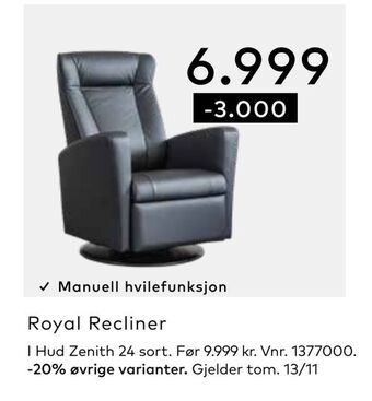 Skeidar Royal recliner tilbud