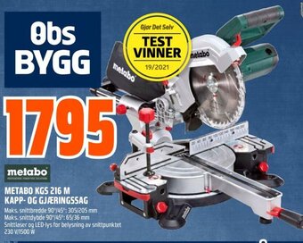 Obs Bygg Metabo Kgs 216 m Kapp - og Gjæringssag tilbud