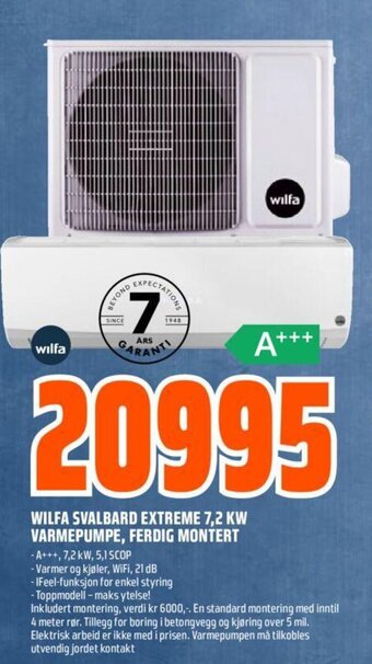 Obs Bygg Wilfa Svalbard Extreme 7.2 Kw Varmepumpe, Ferdig Montert tilbud