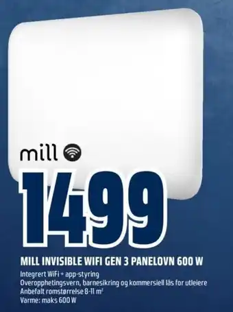 Obs Bygg Mill Invisible Wifi Gen 3 Panelovn 600W tilbud