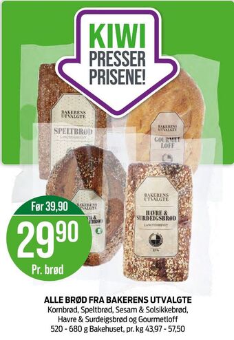 Kiwi Bakerens utvalgte brød tilbud