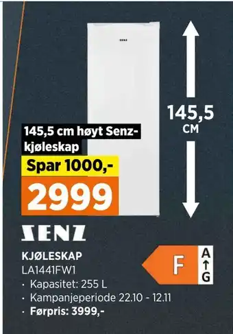 POWER Kjøleskap la1441fw1 tilbud